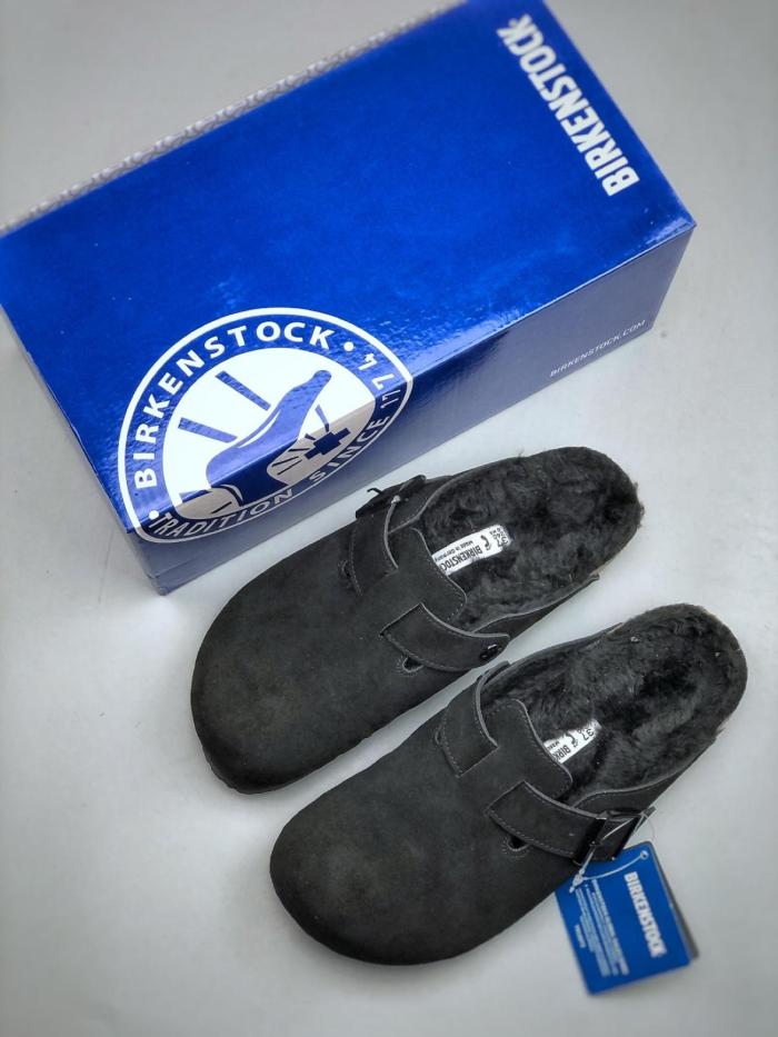 Birkenstock Boston Shearling Suede Leather Black