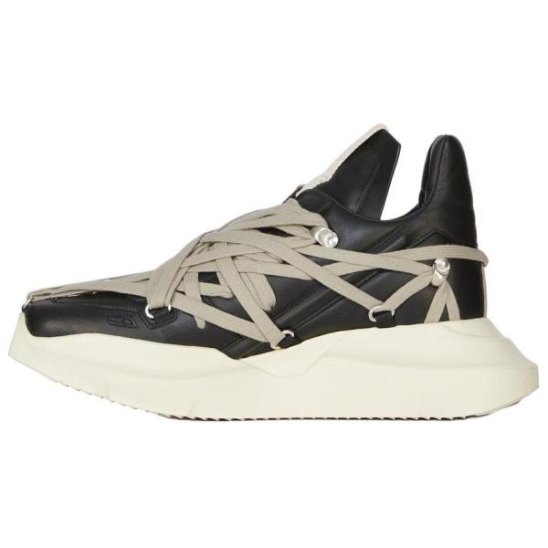 RICK OWENS/RO Megalace Geth Cow Leather Low top Casual Shoes Men's Gray Black