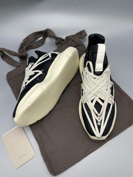 RICK OWENS/RO Megalace Geth Cow Leather Low top Casual Shoes Men's Gray Black