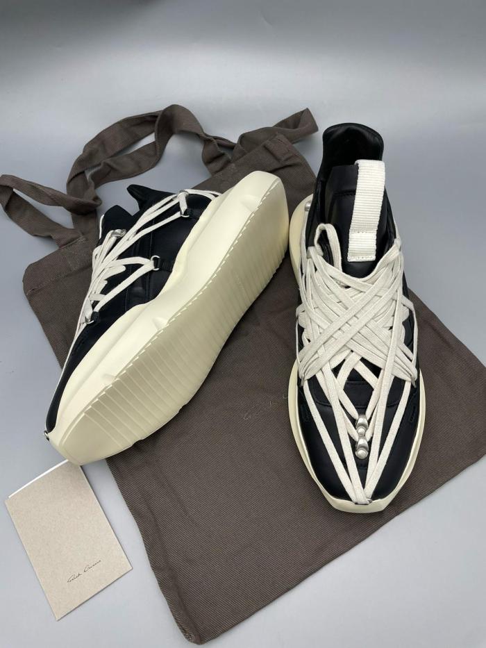 RICK OWENS/RO Megalace Geth Cow Leather Low top Casual Shoes Men's Gray Black