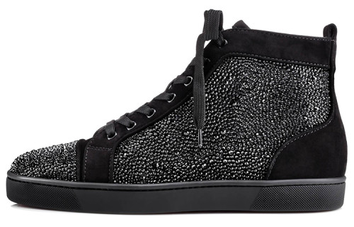 Christian Louboutin CL LUBOTING Louis Strass High top Stylish Skateboarding Shoes Men's Black