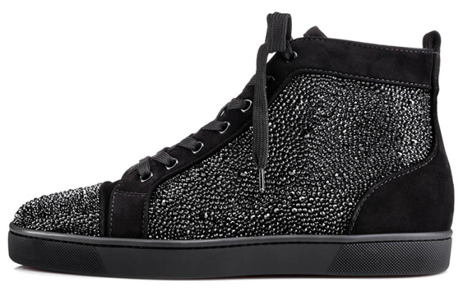 Christian Louboutin CL LUBOTING Louis Strass High top Stylish Skateboarding Shoes Men's Black