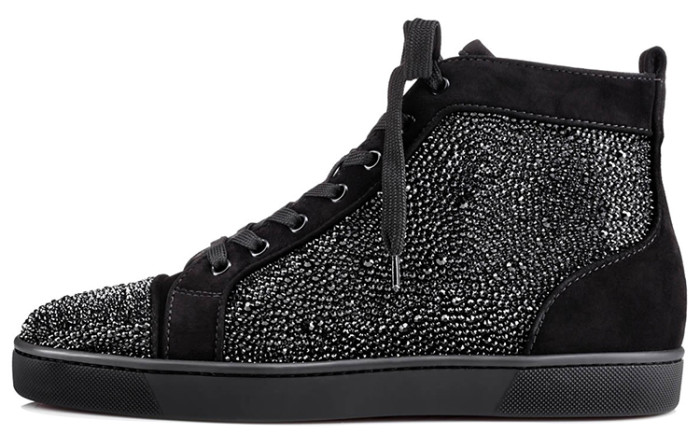 Christian Louboutin CL LUBOTING Louis Strass High top Stylish Skateboarding Shoes Men's Black
