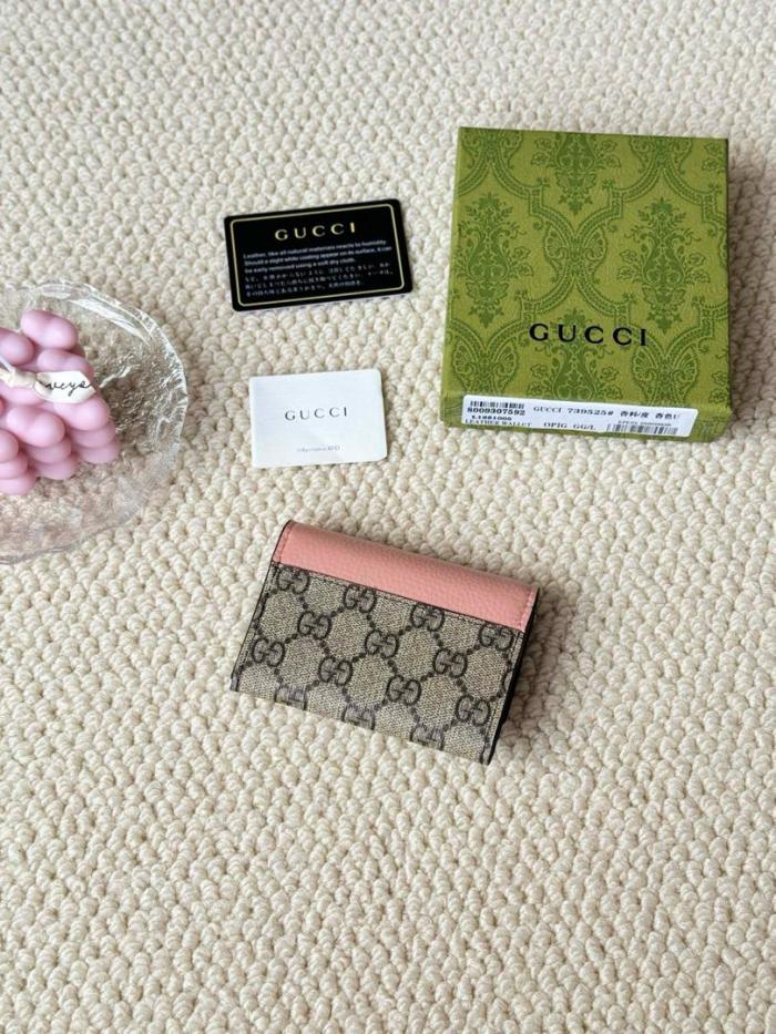 GUCCI GG Marmont Leather Wallet Mini Women's Pink & Beige & Brown 837957-AAFXM-5743 size 10*1.5*8cm