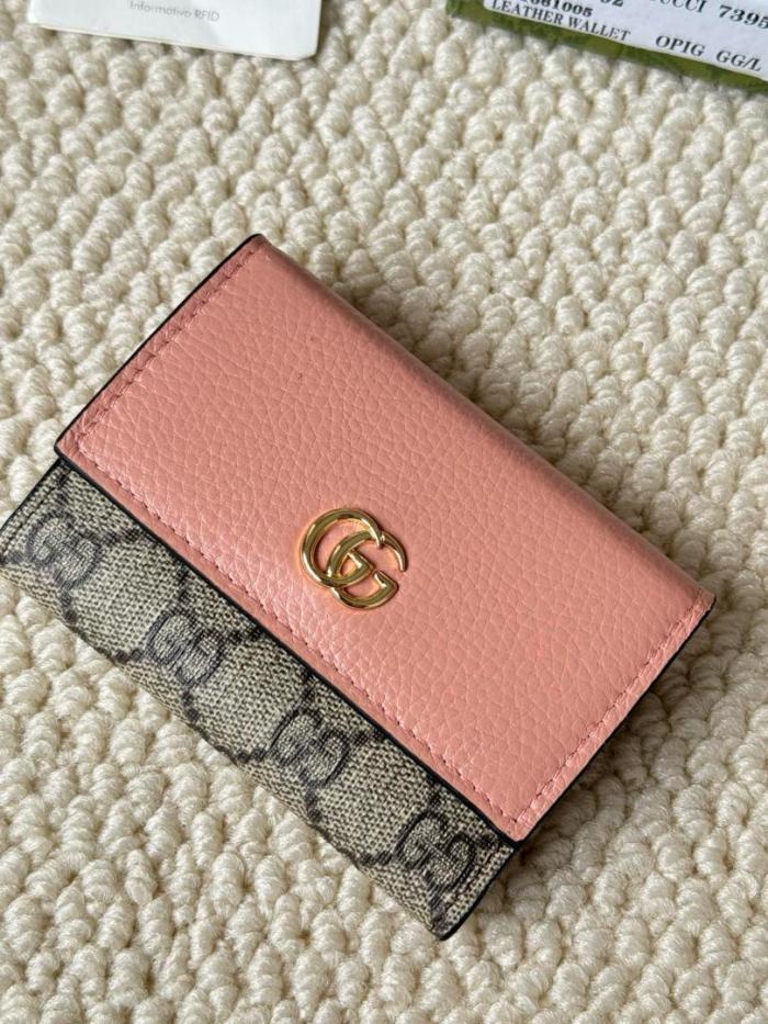 GUCCI GG Marmont Leather Wallet Mini Women's Pink & Beige & Brown 837957-AAFXM-5743 size 10*1.5*8cm