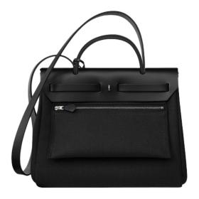 HERMES Herbag Zip Canvas With Hunter Cow Leather Single Bag, Crossbody Handbag 31 Unisex Black H078971CKAA size 31*10*25cm