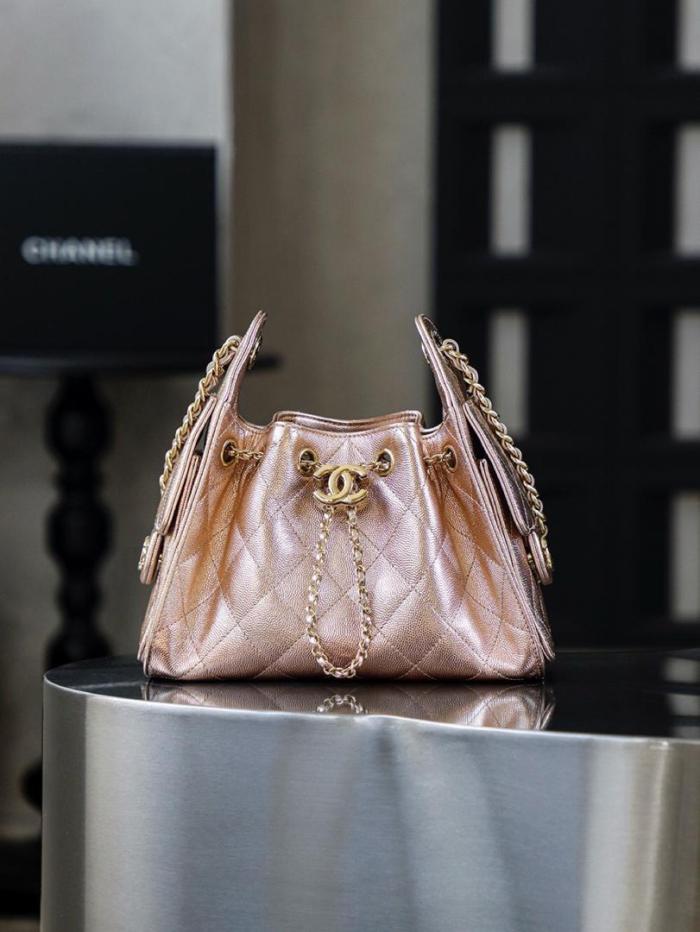 CHANEL 25Bag Grain Cow Leather Material Gold Metal Hippy Bag Shoulder Bag Mini Women's Rose Gold AS5631-B22911-U5345 size 22*12.5*20 cm