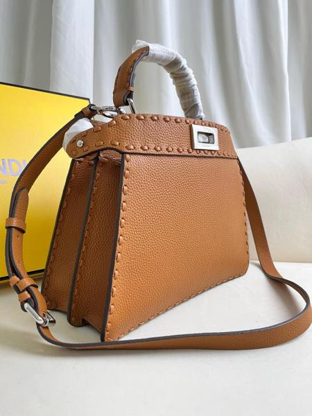 FENDI Peekaboo ISeeU Calfskin Shoulder Bag, Crossbody Bag, Handbag Small Women's Brown 8BN327-ARBB-F1NPG size 27*11*21 cm