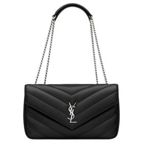 SAINT LAURENT LOULOU Lambskin Shoulder Bag Medium Women's Black 801439-AAE4Y-1000 size 29*8*17 cm