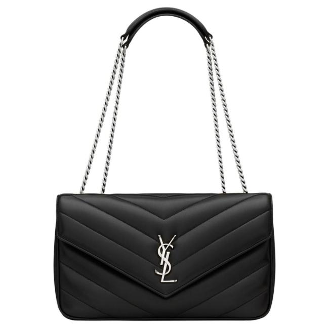 SAINT LAURENT LOULOU Lambskin Shoulder Bag Medium Women's Black 801439-AAE4Y-1000 size 29*8*17 cm