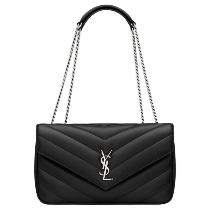 SAINT LAURENT LOULOU Lambskin Shoulder Bag Medium Women's Black 801439-AAE4Y-1000 size 29*8*17 cm