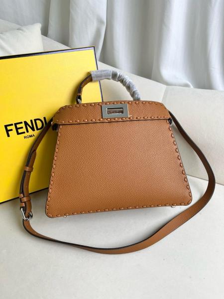 FENDI Peekaboo ISeeU Calfskin Shoulder Bag, Crossbody Bag, Handbag Small Women's Brown 8BN327-ARBB-F1NPG size 27*11*21 cm