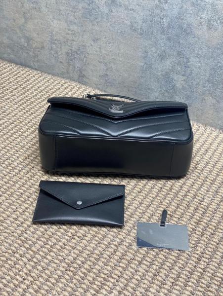 SAINT LAURENT LOULOU Lambskin Shoulder Bag Medium Women's Black 801439-AAE4Y-1000 size 29*8*17 cm