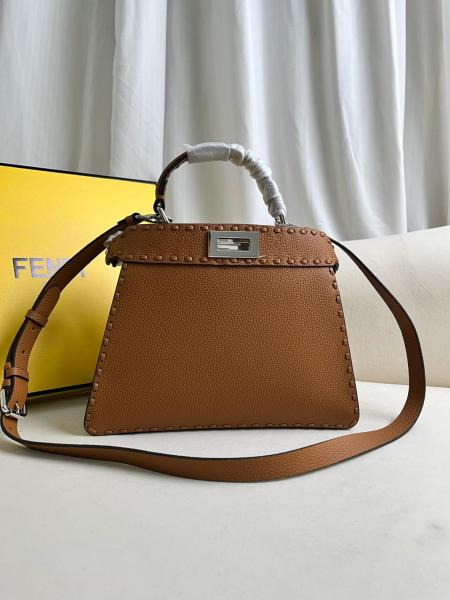 FENDI Peekaboo ISeeU Calfskin Shoulder Bag, Crossbody Bag, Handbag Small Women's Brown 8BN327-ARBB-F1NPG size 27*11*21 cm