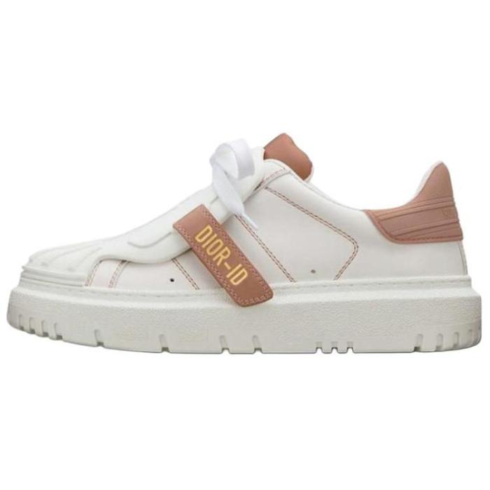 DIOR ID Shell Shoes Cow Leather Low top Stylish Skateboarding Shoes Women's Milk Tea