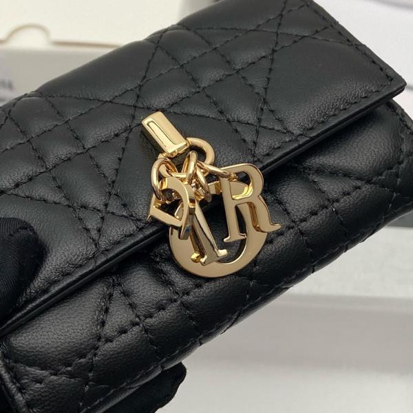 DIOR My Dior Sheepskin Wallet Women's Black S0966ONMJ-M900 size 11*2.5*7.5 cm 