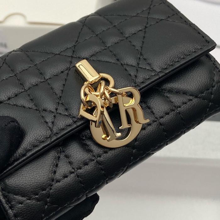 DIOR My Dior Sheepskin Wallet Women's Black S0966ONMJ-M900 size 11*2.5*7.5 cm 