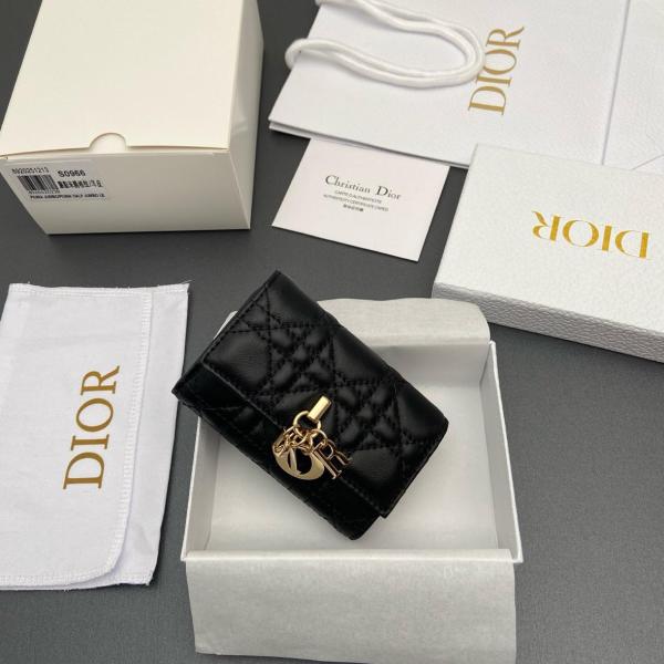 DIOR My Dior Sheepskin Wallet Women's Black S0966ONMJ-M900 size 11*2.5*7.5 cm 