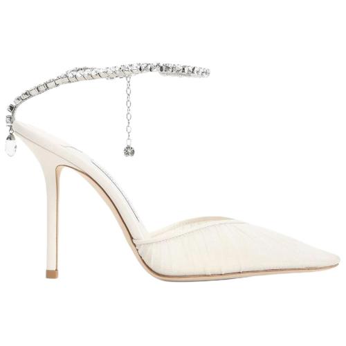 Jimmy Choo Saeda Leather Slim Heel High Heels 10cm Women's White