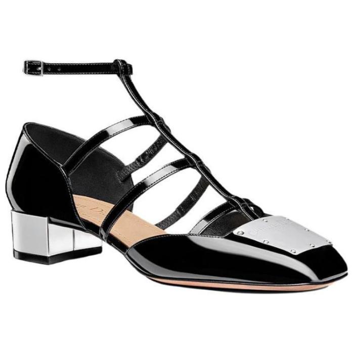 DIOR La Parisienne Dior Patent Leather Block Heel High Heels Women's Black