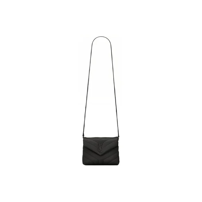 SAINT LAURENT YSL Loulou Toy Square Black Logo Bag with Flap Closure, Leather, Women's Crossbody/Shoulder Bag, Black 630951DV7081000 size 20*7.5*14cm
