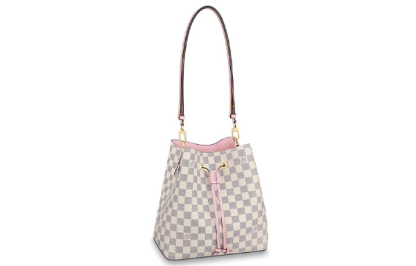 LOUIS VUITTON NOE Checkerboard Leather Bucket Bag, Portable Crossbody Bag, Shoulder Bag Women's Light Pink Rose N40152 size  25.91*17.53*25.91 cm
