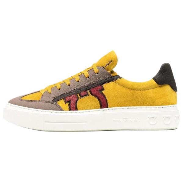 FERRAGAMO GANCINI Leather Low top Skateboard Shoes Men's Yellow