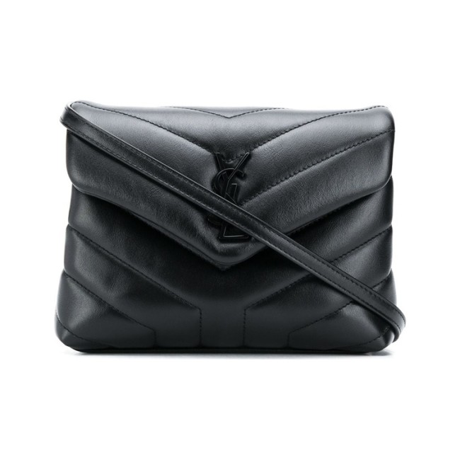 SAINT LAURENT YSL Loulou Toy Square Black Logo Bag with Flap Closure, Leather, Women's Crossbody/Shoulder Bag, Black 630951DV7081000 size 20*7.5*14cm