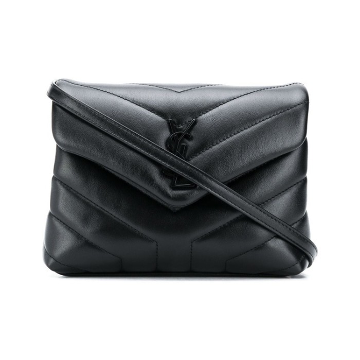 SAINT LAURENT YSL Loulou Toy Square Black Logo Bag with Flap Closure, Leather, Women's Crossbody/Shoulder Bag, Black 630951DV7081000 size 20*7.5*14cm