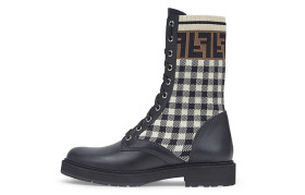 FENDI Women's FF Rockoko Biker Boot 'Black Checkerboard'