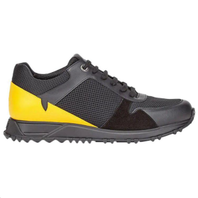 FENDI Leather Low top Casual Shoes Men's Black Yellow