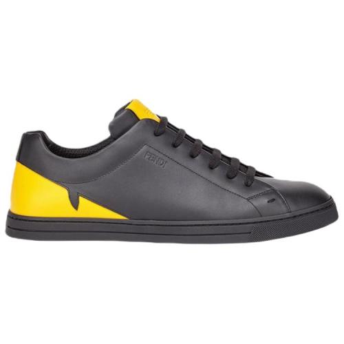 FENDI Red Eye Leather Lace Up Low top Stylish Skateboarding Shoes Men's Black Yellow
