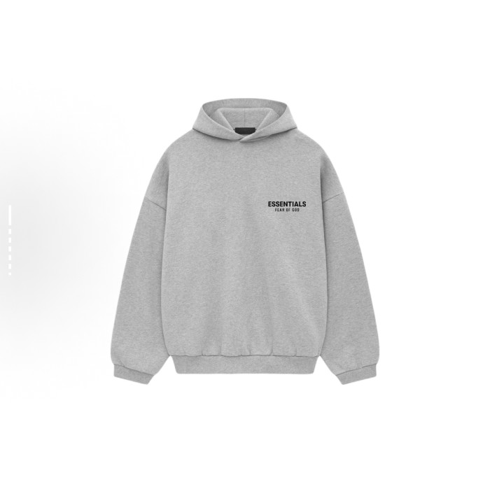 Essentials FW24 Holiday Core Collection Hooded Simple Comfort Fleece-Lined Pullover Sweatshirt for Men, Light Misty Grey