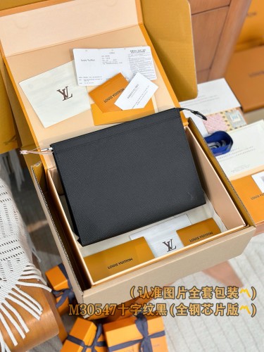 LOUIS VUITTON Pochette Voyage MM Needle Forest Leather Clutch Toiletry Bag Medium Men's Black M30547 size 27*3*21cm