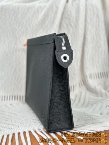 LOUIS VUITTON Pochette Voyage MM Needle Forest Leather Clutch Toiletry Bag Medium Men's Black M30547 size 27*3*21cm