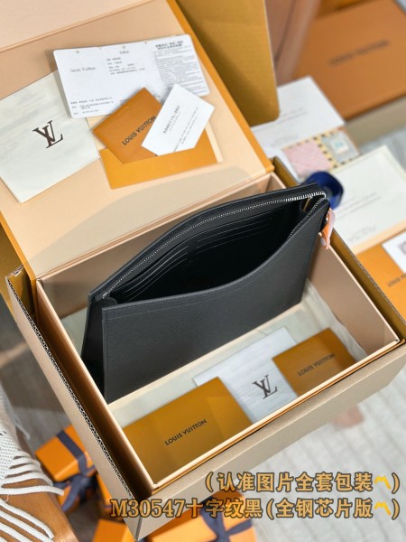 LOUIS VUITTON Pochette Voyage MM Needle Forest Leather Clutch Toiletry Bag Medium Men's Black M30547 size 27*3*21cm