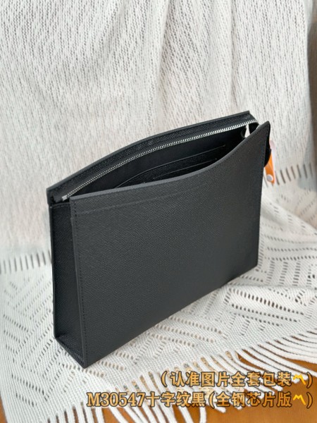 LOUIS VUITTON Pochette Voyage MM Needle Forest Leather Clutch Toiletry Bag Medium Men's Black M30547 size 27*3*21cm