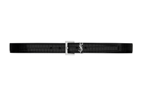 SAINT LAURENT Cassandre Logo Plaque Belt wide 3cm