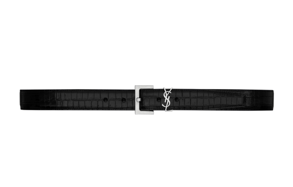 SAINT LAURENT Cassandre Logo Plaque Belt wide 3cm