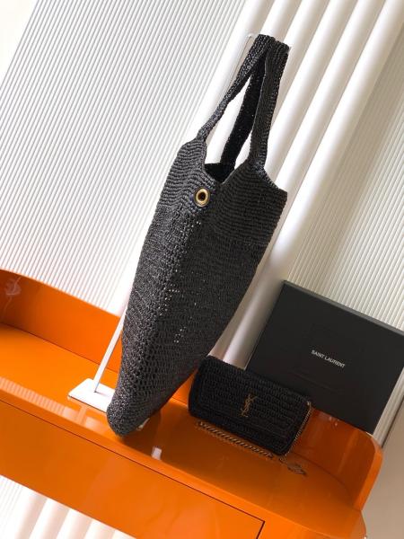 SAINT LAURENT Raffia Basket Bag, Tote Bag, Shopping Bag, Handbag Large Women's Black 772191-GAAFM-1000 size 58*36 cm