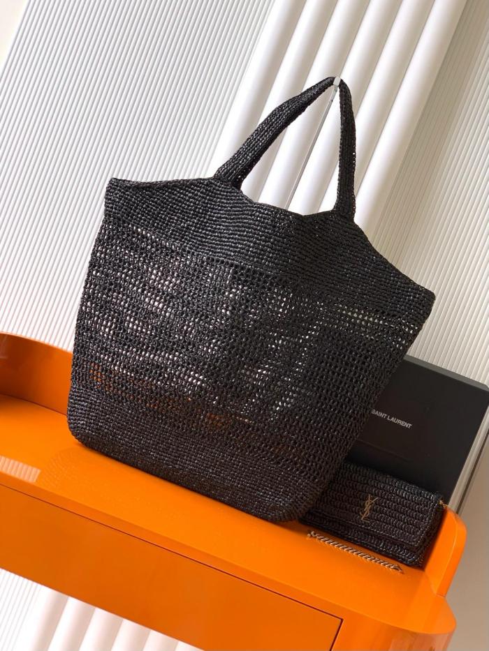 SAINT LAURENT Raffia Basket Bag, Tote Bag, Shopping Bag, Handbag Large Women's Black 772191-GAAFM-1000 size 58*36 cm