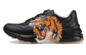 GUCCI Rhyton Tiger Print Leather Sneakers