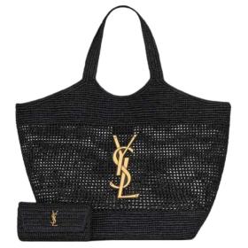 SAINT LAURENT Raffia Basket Bag, Tote Bag, Shopping Bag, Handbag Large Women's Black 772191-GAAFM-1000 size 58*36 cm