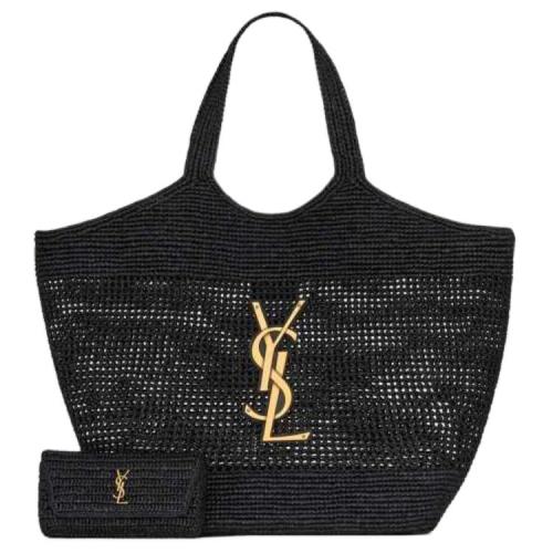 SAINT LAURENT Raffia Basket Bag, Tote Bag, Shopping Bag, Handbag Large Women's Black 772191-GAAFM-1000 size 58*36 cm