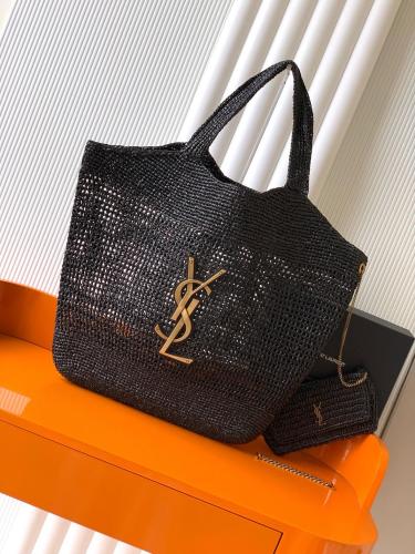 SAINT LAURENT Raffia Basket Bag, Tote Bag, Shopping Bag, Handbag Large Women's Black 772191-GAAFM-1000 size 58*36 cm