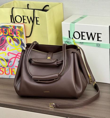 LOEWE Cow Leather Shoulder Bag Medium Women's Black Brownie, Brown AANBAB1X01-0018 size 28.5*11*23 cm