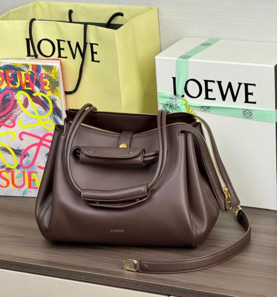 LOEWE Cow Leather Shoulder Bag Medium Women's Black Brownie, Brown AANBAB1X01-0018 size 28.5*11*23 cm