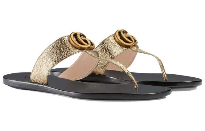 GUCCI GG Marmont Fashion Flip Flops Women's Gold