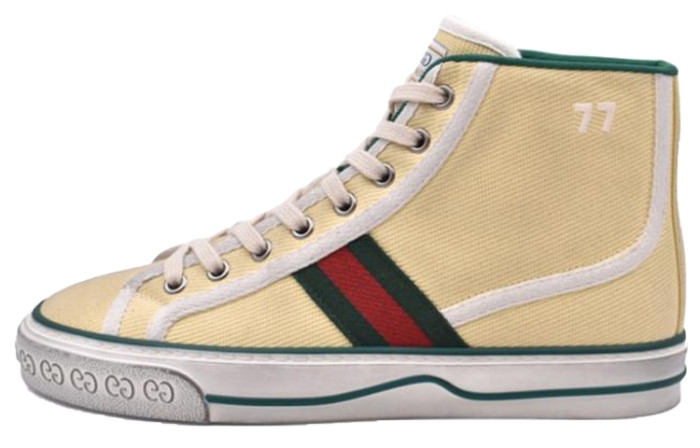 GUCCI Tennis 1977 Supreme High top Stylish Skateboarding Shoes Women's Yellow Distressed Style
