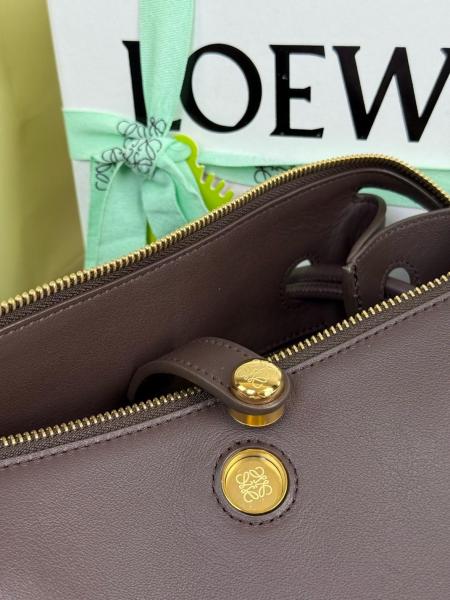 LOEWE Cow Leather Shoulder Bag Medium Women's Black Brownie, Brown AANBAB1X01-0018 size 28.5*11*23 cm